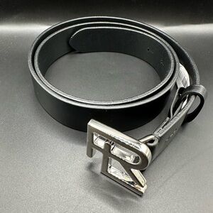 Ralph Lauren Purple Label Black Belt with Silver Logo Buckle EU95